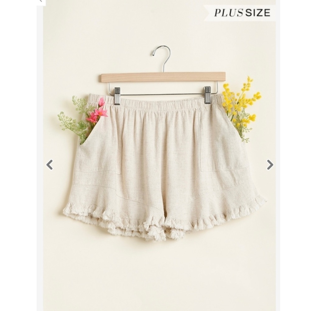 Umgee NEW Women's Plus Size Linen Shorts Color: Oatmeal - Sizes: XL, 2XL, 3XL